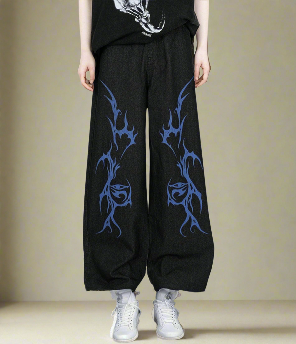 Abstract Moon Eye Print Jeans - Krylln