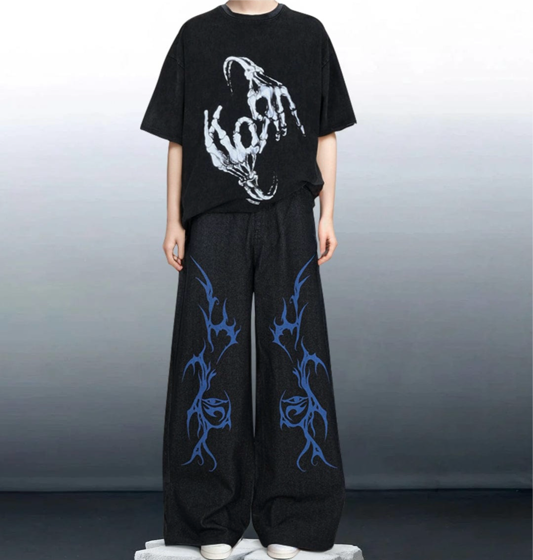 Abstract Moon Eye Print Jeans - Krylln