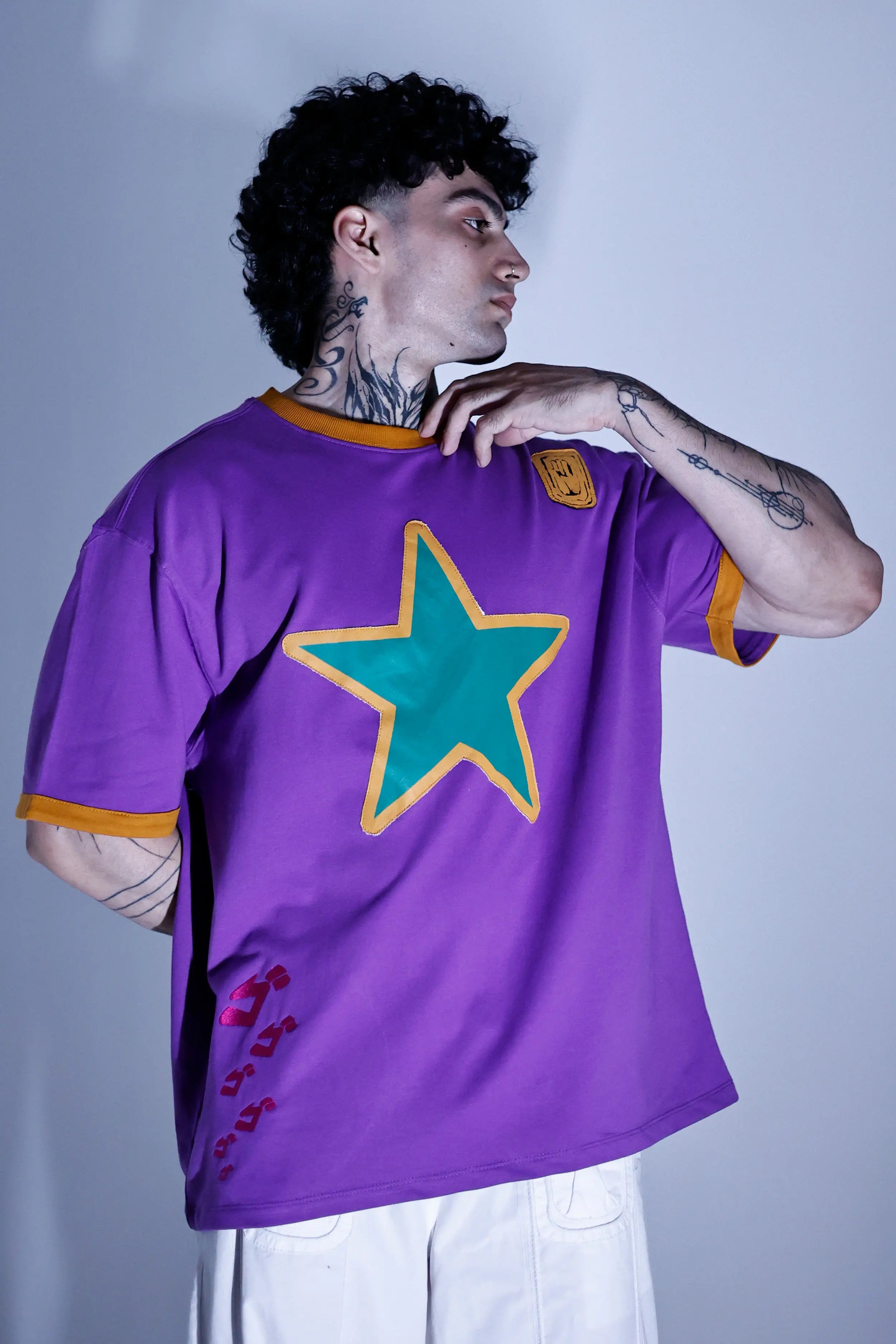 Jojo Reference - Anime Oversized T-shirt with Patchwork - Krylln